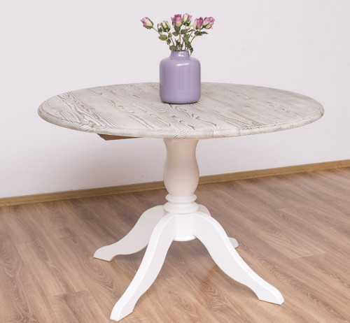 Table Ronde ROMANE en bois massif 120cm avec 1 allonge de 30cm