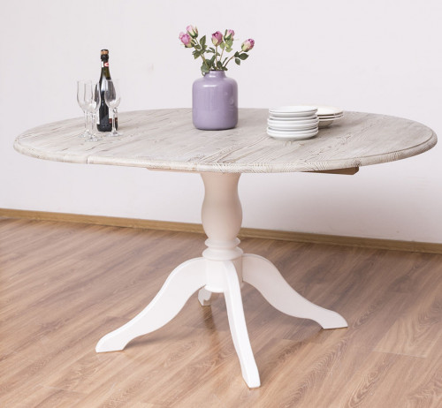 Table Ronde ROMANE en bois massif 120cm avec 1 allonge de 30cm