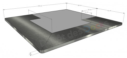 Comptoir Bar d'angle 140x140 cm finition 1 coloris en pin massif avec plateau en Zinc acier