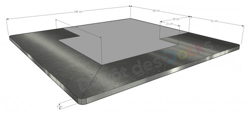 Comptoir Bar d'angle 140x140 cm en pin massif avec plateau en acier Zingué