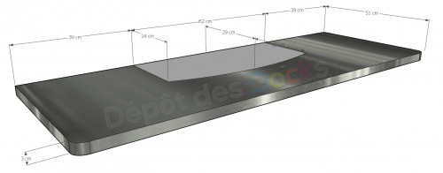 Comptoir Bar 140 cm finition 1 Coloris en pin massif avec Plateau en Zinc acier