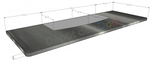 Comptoir Bar 180 cm en pin massif avec plateau en acier Zingué