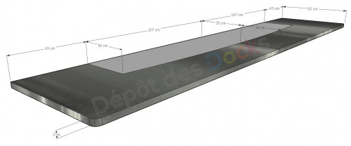 Comptoir Bar 300 cm en pin massif avec plateau en acier Zingué