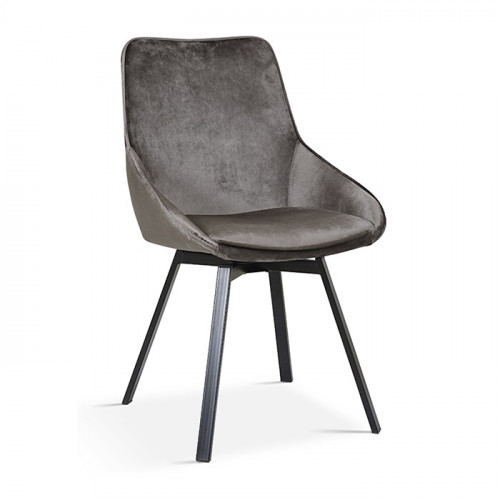chaise assise pivotante 360° de style industriel tissu velours brun pieds métal noir - 51x58x80 cm