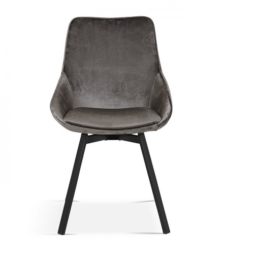chaise assise pivotante 360° de style industriel tissu velours brun pieds métal noir - 51x58x80 cm