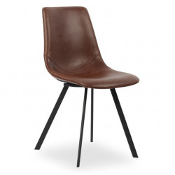 Chaise de style industriel assise simili cuir brun pieds métal noir - 44x57x84 cm