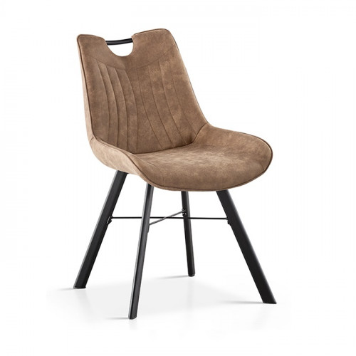 Chaise style industriel avec passe-main assise simili cuir brun Pieds metal noir - 54x63x87 cm