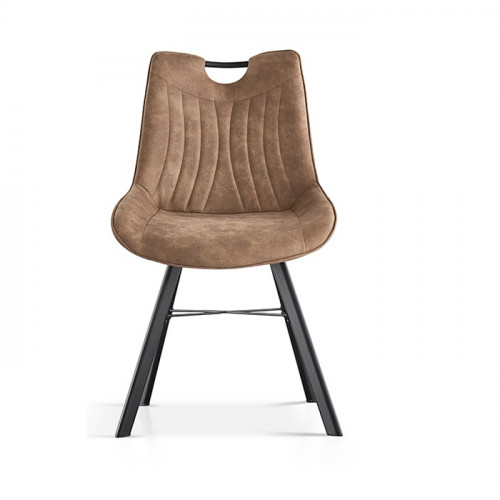 Chaise style industriel avec passe-main assise simili cuir brun Pieds metal noir - 54x63x87 cm