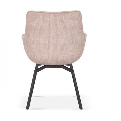 Chaise de style industriel assise pivotante 360° Velours côtelé Beige pieds métal noir- 63x63x84 cm
