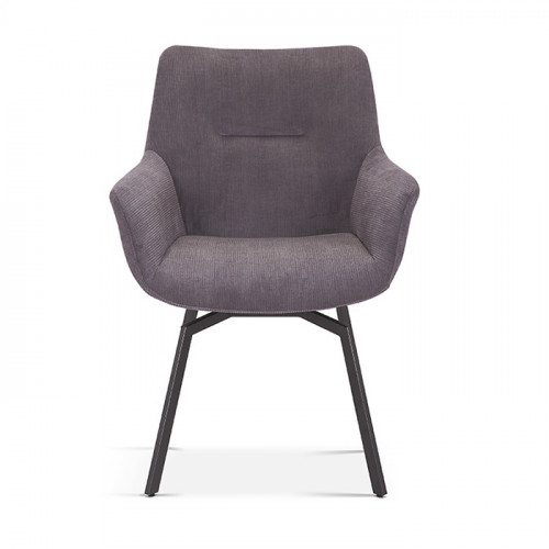 Chaise de style industriel assise pivotante 360° Velours côtelé gris pieds métal noir- 63x63x84 cm
