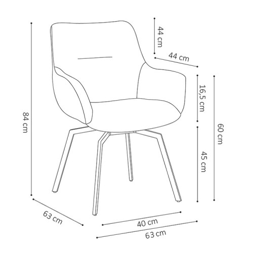 Chaise de style industriel assise pivotante 360° Velours côtelé gris pieds métal noir- 63x63x84 cm