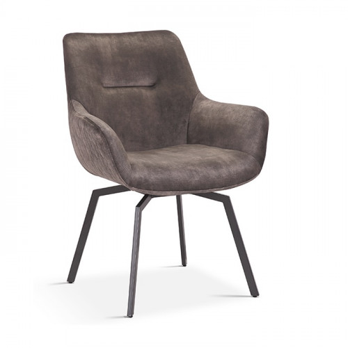 Chaise de style industriel assise pivotante 360° Velours taupe pieds métal noir- 63x63x84 cm
