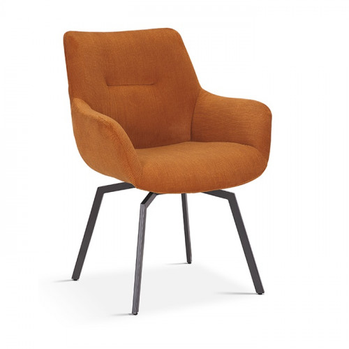 Chaise de style industriel assise pivotante 360° Velours côtelé orange pieds métal noir- 63x63x84 cm