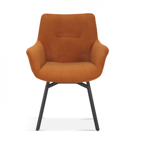 Chaise de style industriel assise pivotante 360° Velours côtelé orange pieds métal noir- 63x63x84 cm