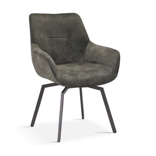 Chaise de style industriel assise pivotante 360° Velours vert pieds métal noir- 63x63x84 cm