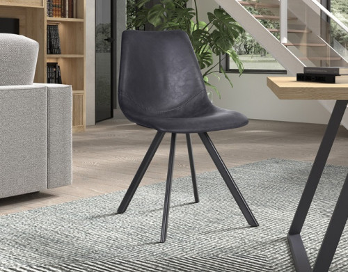Chaise de style industriel couleur Noir pieds métal noir - 46x60x83 cm