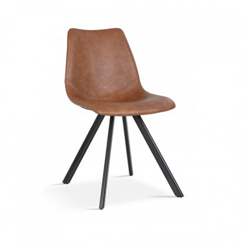 Chaise de style industriel couleur Cognac pieds métal noir - 46x60x83 cm