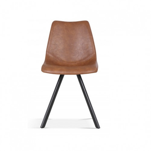 Chaise de style industriel couleur Cognac pieds métal noir - 46x60x83 cm