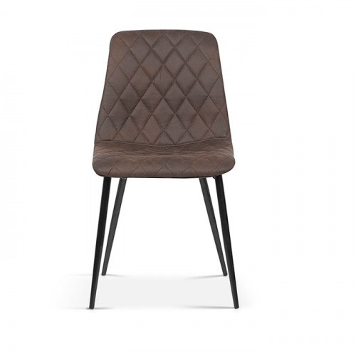 Chaise de style industriel tissu microfibre façon cuir vieilli pieds métal noir - 46x68x82 cm