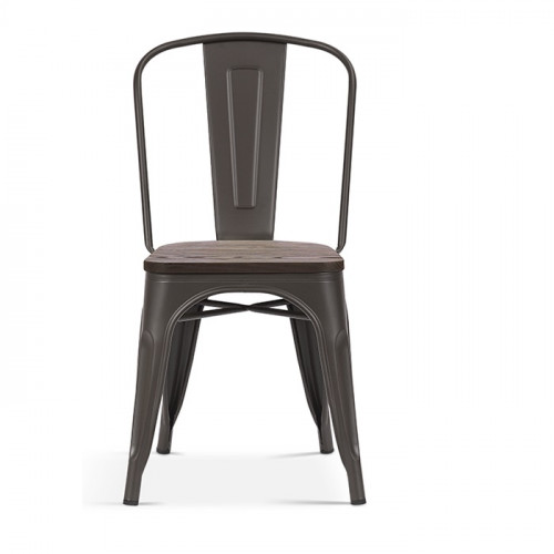 chaise de style industriel en acier métal shotgun assise en orme foncé - 44x51x84 cm