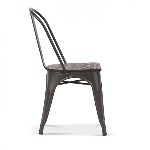 chaise de style industriel en acier métal shotgun assise en orme foncé - 44x51x84 cm