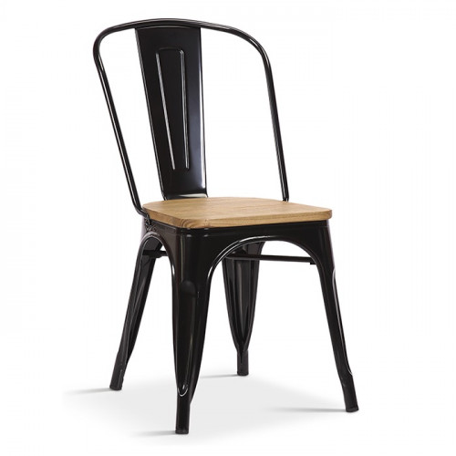 chaise de style industriel en acier noir assise en orme clair - 44x51x84 cm