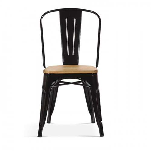 chaise de style industriel en acier noir assise en orme clair - 44x51x84 cm