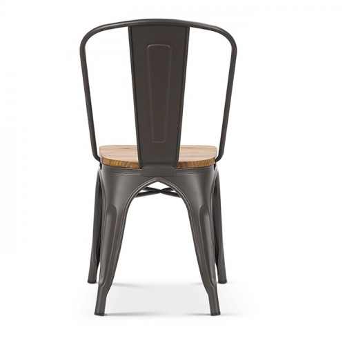 chaise de style industriel en acier métal shotgun assise en orme clair - 44x51x84 cm