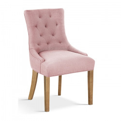chaise de style chesterfield tissu rose pieds en bois exotique naturel brossé - 57x60x93 cm