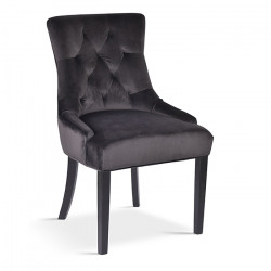 chaise de style chesterfield velours noir pieds en bois exotique noir - 57x60x93 cm