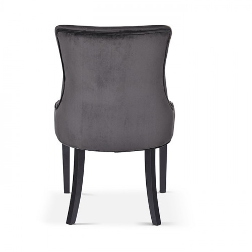 chaise de style chesterfield velours noir pieds en bois exotique noir - 57x60x93 cm