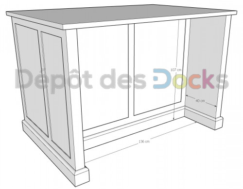 Ilot central en bois Massif ROMANE - 160x110x110cm