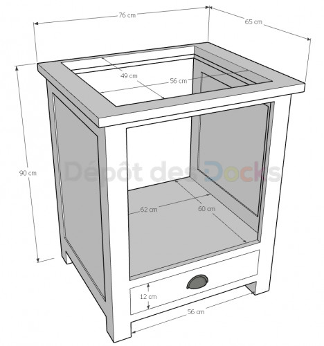 Meuble bas de cuisine ROMANE pour four encastrable - 76x65x90 cm