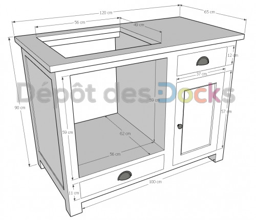 Meuble de cuisine ROMANE pour Four encastrable et Plaque de cuisson - 120x65x90 cm