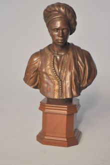 Buste bronze homme enturbanné socle en bois