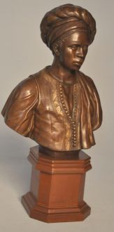 Buste bronze homme enturbanné socle en bois