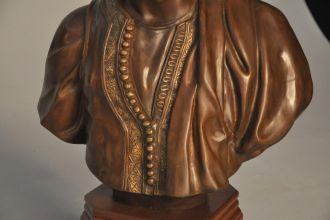 Buste bronze homme enturbanné socle en bois