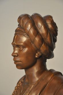 Buste bronze homme enturbanné socle en bois
