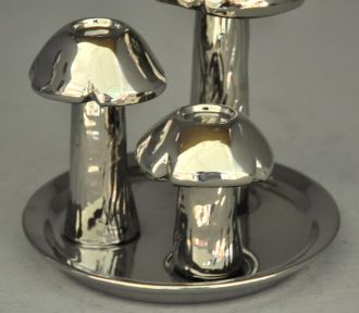 bougeoir argenté design champignons