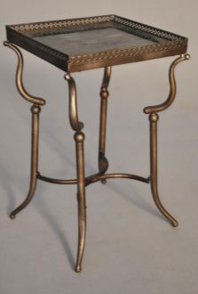 Gueridon argent plateau marbre carré à galerie