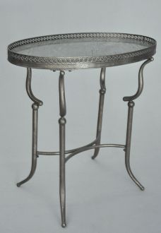 Guéridon argent plateau ovale en marbre à galerie