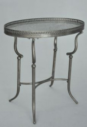 Guéridon argent plateau ovale en marbre à galerie