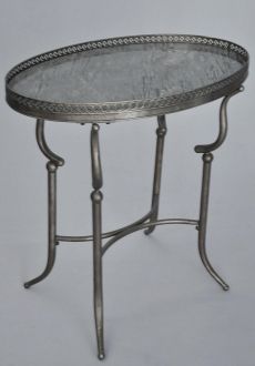 Guéridon argent plateau ovale en marbre à galerie