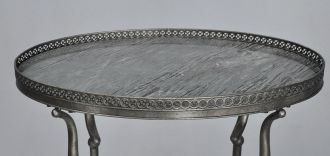 Guéridon argent plateau ovale en marbre à galerie
