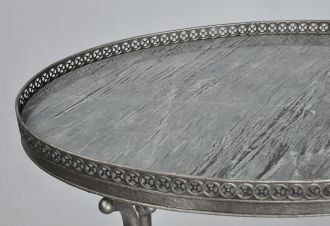 Guéridon argent plateau ovale en marbre à galerie