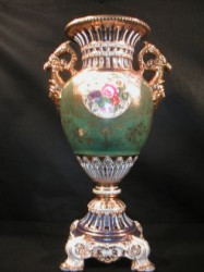 Grand vase porcelaine vert et or