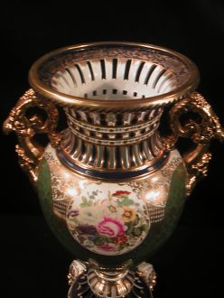 Grand vase porcelaine vert et or