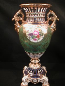 Grand vase porcelaine vert et or