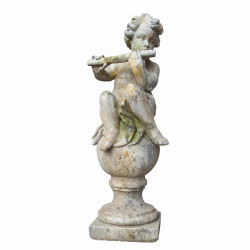 Angelot joueur de flûte en pierre reconstituée - Hauteur 95 cm