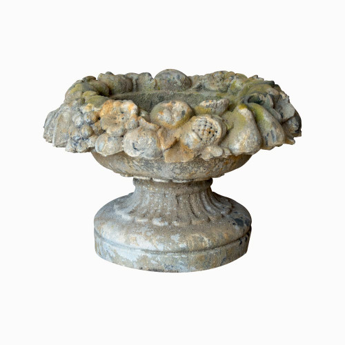 Vasque petit modèle fleurs fruits en pierre reconstituée - Hauteur 30 cm